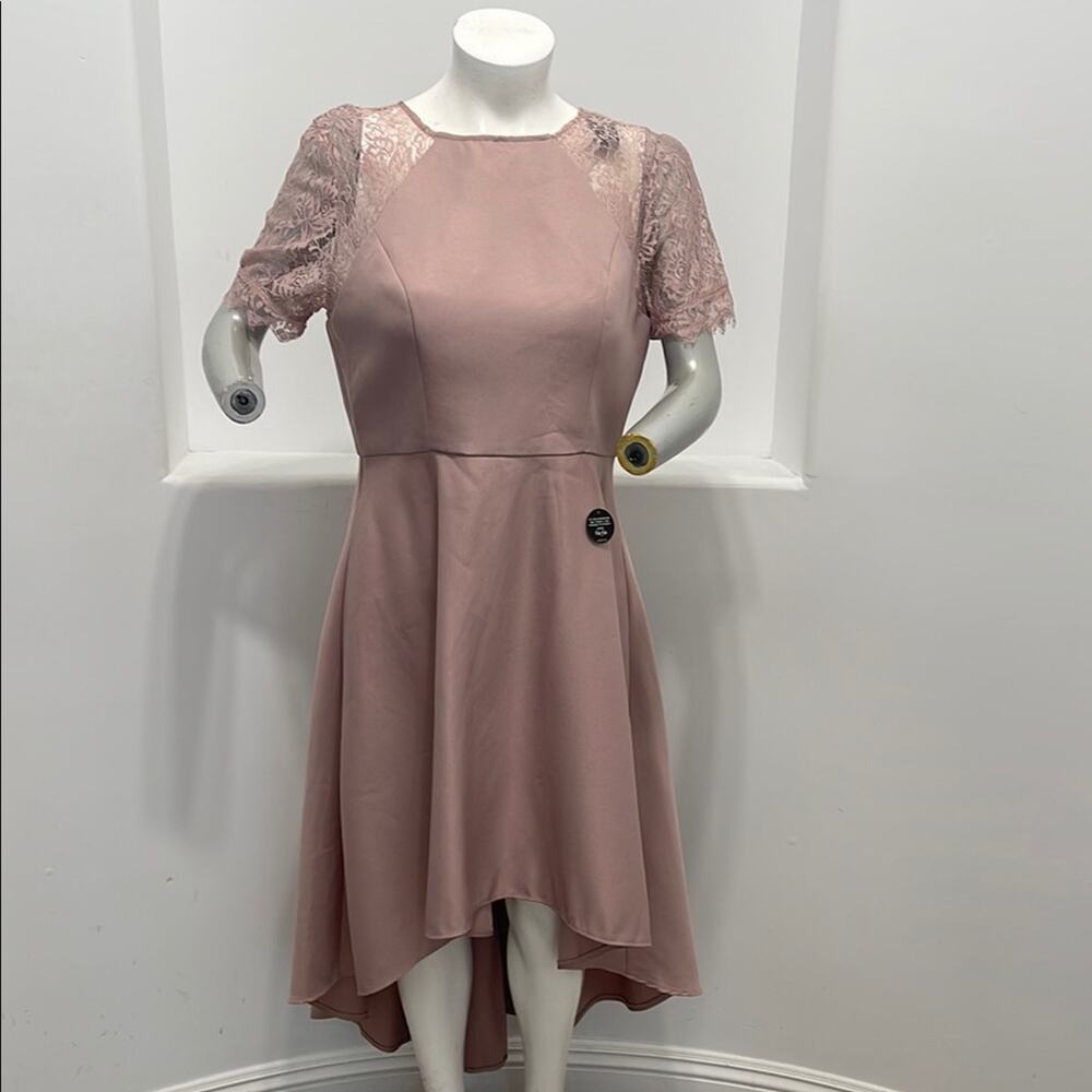 Chi Chi London Mauve Lace Sleeve Hi/Lo Party Dress Size 14 NWT